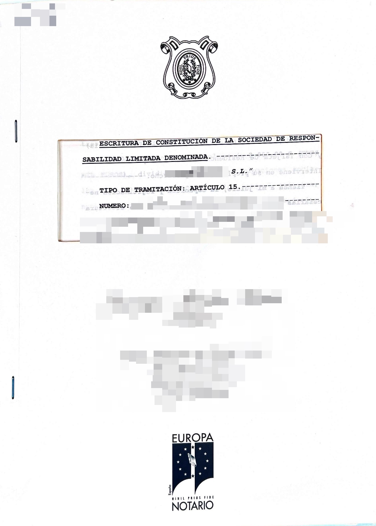 Escritura de constitución — учредительный акт SL от нотариуса